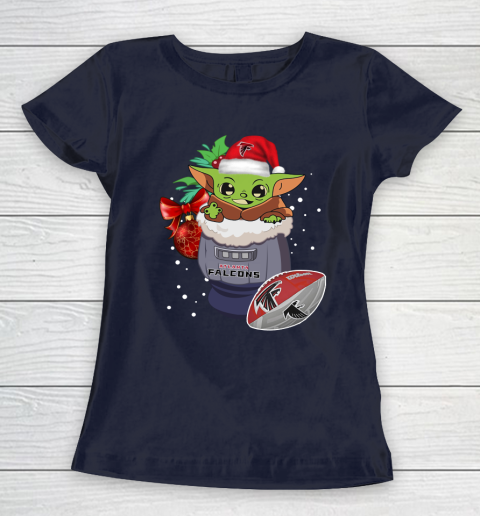 Atlanta Falcons Christmas Baby Yoda Star Wars Funny Happy NFL Women's T-Shirt 4