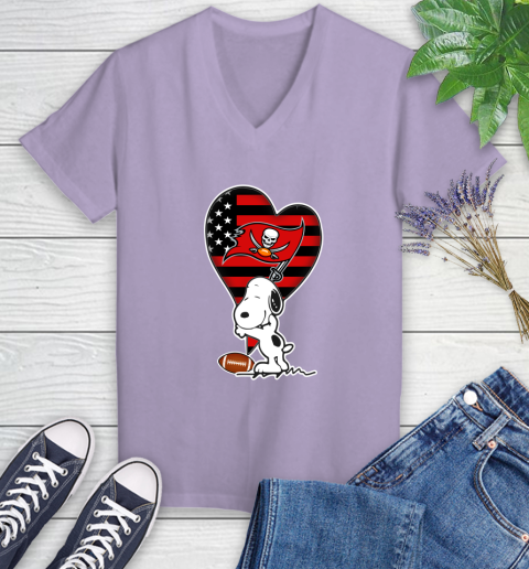 Tampa Bay Buccaneers NFL Football The Peanuts Movie Adorable Snoopy Women's V-Neck T-Shirt 14