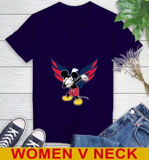 Washington Capitals NHL Hockey Dabbing Mickey Disney Sports Women's V-Neck T-Shirt 4