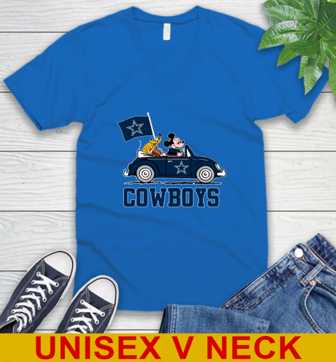 NFL Football Dallas Cowboys Pluto Mickey Driving Disney Shirt V-Neck T-Shirt 6