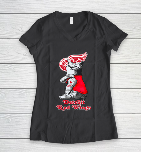 NHL My Cat Loves Detroit Red Wings Hockey Women's V-Neck T-Shirt 6