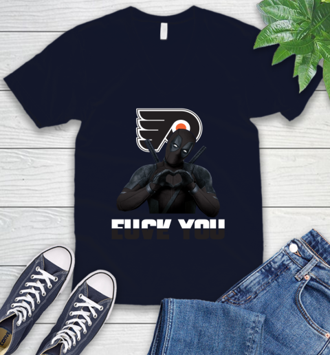 NHL Philadelphia Flyers Deadpool Love You Fuck You Hockey Sports V-Neck T-Shirt 2