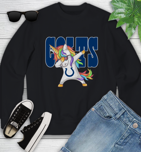Indianapolis Colts NFL Football Funny Unicorn Dabbing Sports Youth Sweatshirt 2