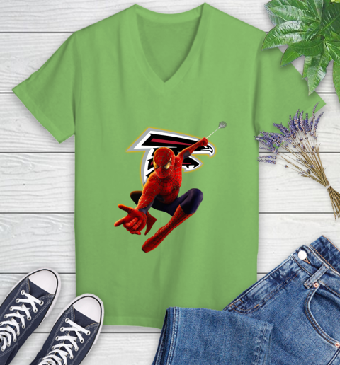 NFL Spider Man Avengers Endgame Football Atlanta Falcons Women's V-Neck T-Shirt 11