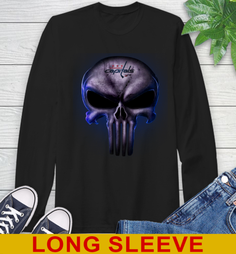 Washington Capitals NHL Hockey Punisher Skull Sports Long Sleeve T-Shirt