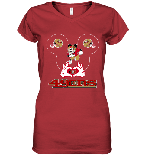 I Love The 49ers Mickey Mouse San Francisco 49ers Women's V-Neck T-Shirt 
