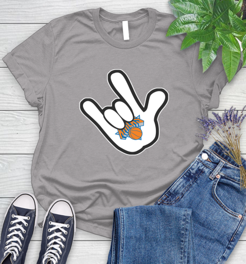 New York Knicks NBA Basketball Mickey Rock Hand Disney Women's T-Shirt 5