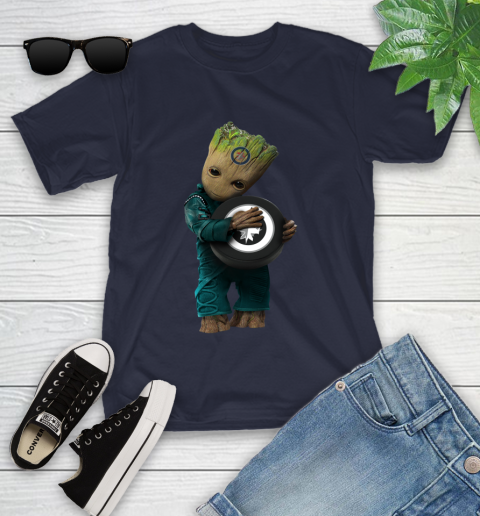 NHL Groot Guardians Of The Galaxy Hockey Sports Winnipeg Jets Youth T-Shirt 3