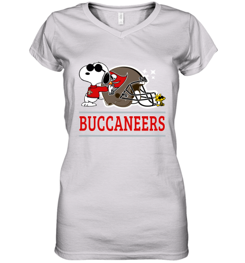 The Tampa Bay Buccaneers Joe Cool And Woodstock Snoopy Mashup Women's V-Neck T-Shirt