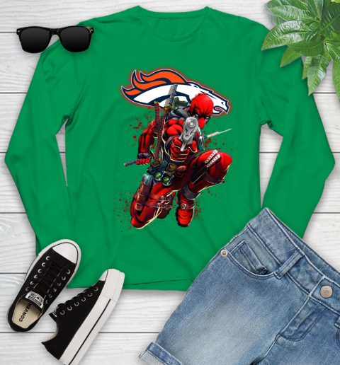 NFL Deadpool Marvel Comics Sports Football Denver Broncos Youth Long Sleeve 6