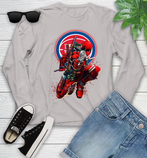 NBA Deadpool Marvel Comics Sports Basketball Detroit Pistons Youth Long Sleeve 12