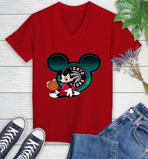 NBA Toronto Raptors Mickey Mouse Disney Basketball Women's V-Neck T-Shirt 12