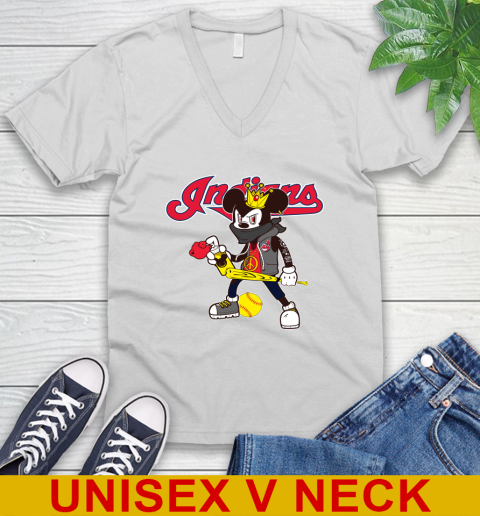 Cleveland Indians MLB Baseball Mickey Peace Sign Sports V-Neck T-Shirt