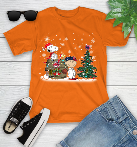 MLB Cleveland Indians Snoopy Charlie Brown Christmas Baseball Commissioner's Trophy Youth T-Shirt 9