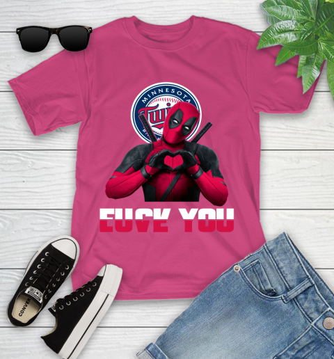 MLB Minnesota Twins Deadpool Love You Fuck You Baseball Sports Youth T-Shirt 11