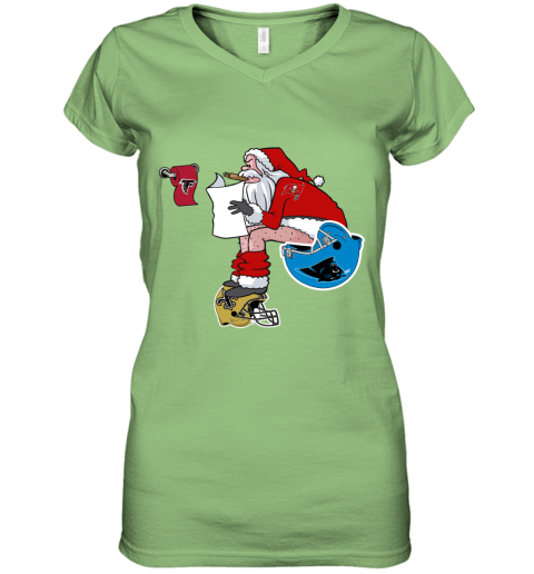 pggv santa claus tampa bay buccaneers shit on other teams christmas women v neck t shirt 39 front lime
