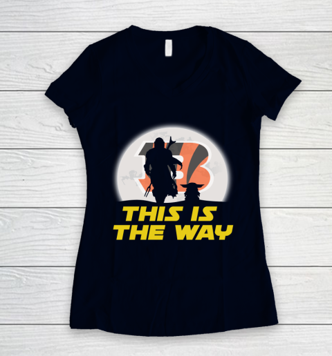 Cincinnati Bengals NFL Football Star Wars Yoda And Mandalorian This Is The Way Women's V-Neck T-Shirt 2