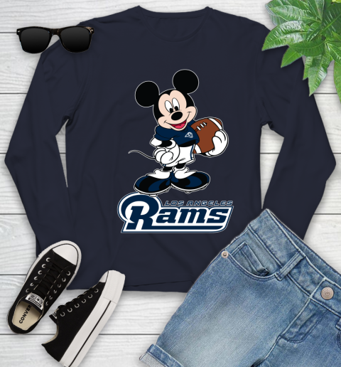 NFL Football Los Angeles Rams Cheerful Mickey Mouse Shirt Youth Long Sleeve 3