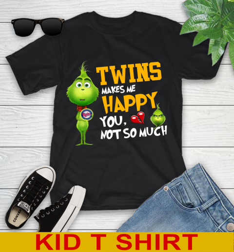MLB Minnesota Twins Makes Me Happy You Not So Much Grinch Baseball Sports Youth T-Shirt