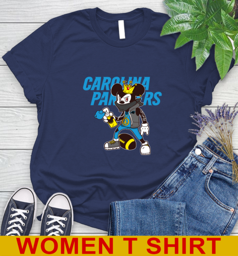 Carolina Panthers NFL Football Mickey Peace Sign Sports Women's T-Shirt 12
