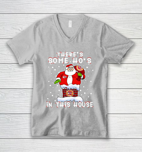 Kansas City Chiefs Christmas There Is Some Hos In This House Santa Stuck In The Chimney NFL V-Neck T-Shirt 4 Kansas City Chiefs Christmas There Is Some Hos In This House Santa Stuck In The Chimney NFL V-Neck T-Shirt - Image 4