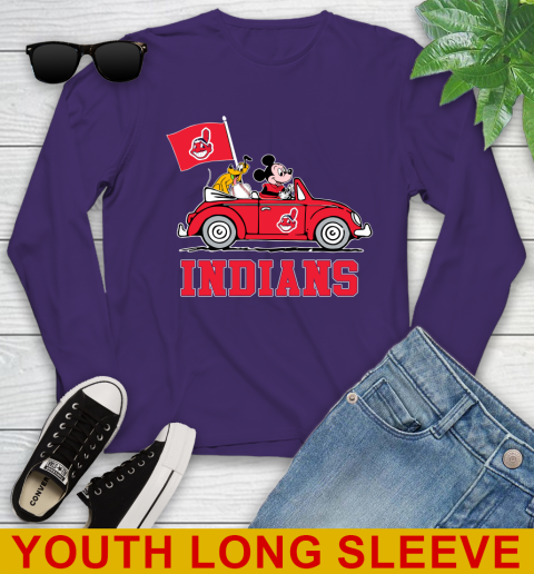 MLB Baseball Cleveland Indians Pluto Mickey Driving Disney Shirt Youth Long Sleeve 5