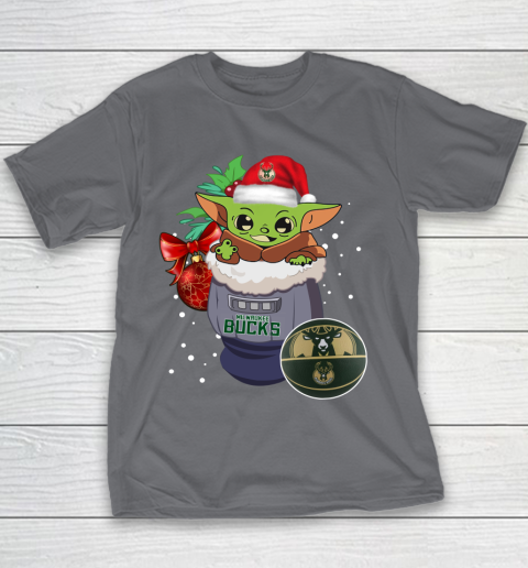 Milwaukee Bucks Christmas Baby Yoda Star Wars Funny Happy NBA Youth T-Shirt 7