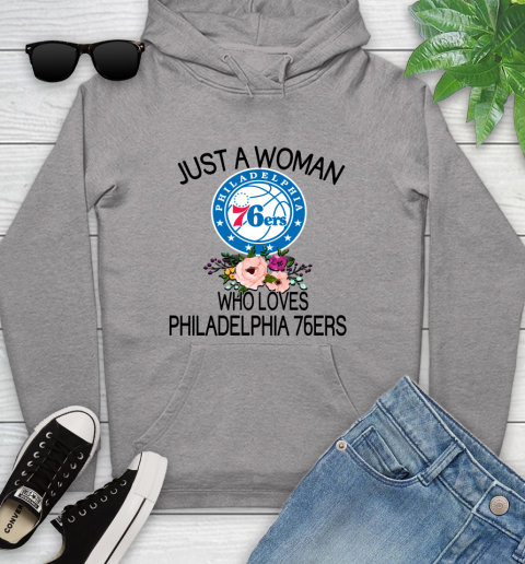 NBA Just A Woman Who Loves Philadelphia 76ers Basketball Sports Youth Hoodie 4