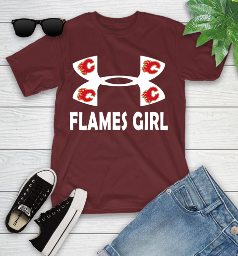 NHL Calgary Flames Girl Under Armour Hockey Sports Youth T-Shirt 14