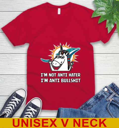 Miami Dolphins NFL Football Unicorn I'm Not Anti Hater I'm Anti Bullshit V-Neck T-Shirt 7