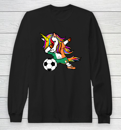Funny Dabbing Unicorn Ireland Football Irish Flag Soccer Long Sleeve T-Shirt