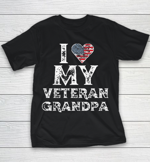 I Love My Veteran Grandpa Vintage Veteran's Day Youth T-Shirt