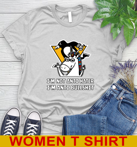 Pittsburgh Penguins NHL Hockey Unicorn I'm Not Anti Hater I'm Anti Bullshit Women's T-Shirt
