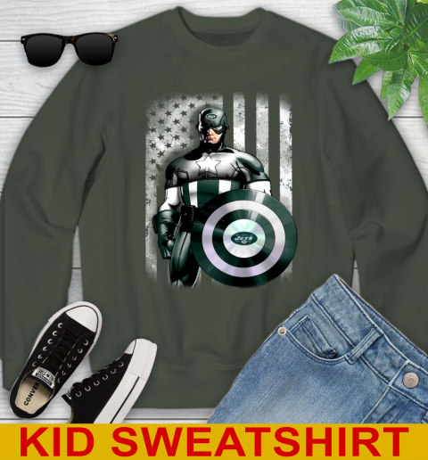 New York Jets NFL Football Captain America Marvel Avengers American Flag Shirt Youth Sweatshirt 8