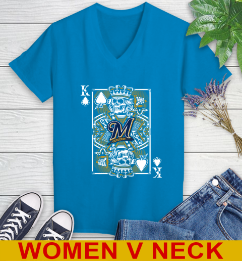 Milwaukee Brewers MLB Baseball The King Of Spades Death Cards Shirt Women's V-Neck T-Shirt 7