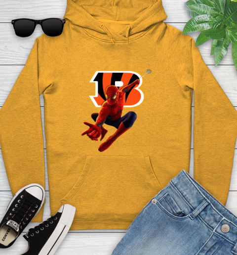 NFL Spider Man Avengers Endgame Football Cincinnati Bengals Youth Hoodie 3