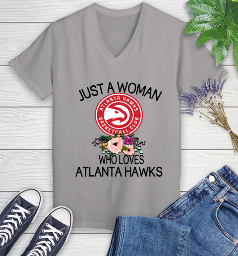 NBA Just A Woman Who Loves Atlanta Hawks Basketball Sports Women's V-Neck T-Shirt 2