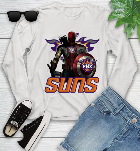 Phoenix Suns NBA Basketball Captain America Thor Spider Man Hawkeye Avengers Youth Long Sleeve