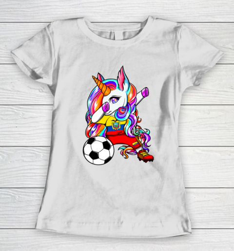 Dabbing Unicorn Ecuador Soccer Fans Jersey Flag Football Women's T-Shirt