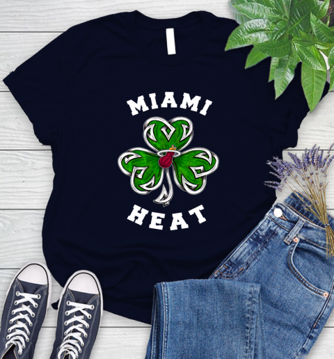 NBA Miami Heat Three Leaf Clover St Patrick's Day Basketball Sports Women's T-Shirt 2