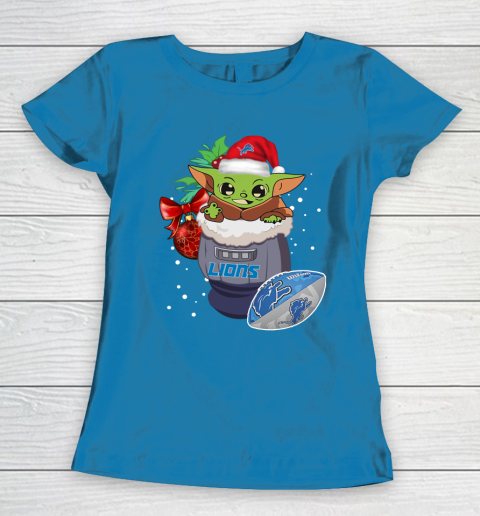 Detroit Lions Christmas Baby Yoda Star Wars Funny Happy NFL Women's T-Shirt 7