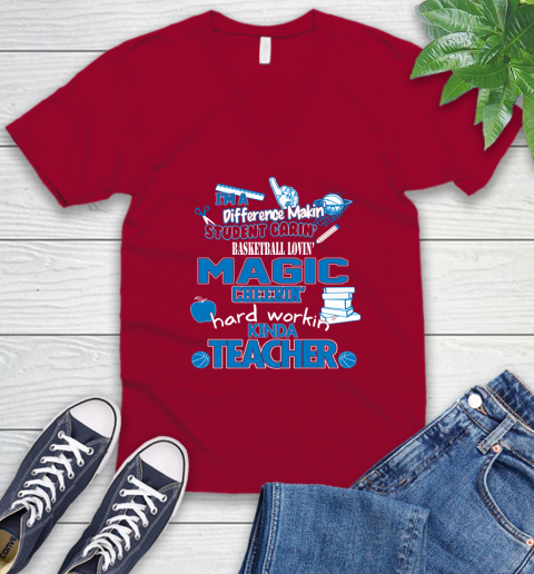 Orlando Magic NBA I'm A Difference Making Student Caring Basketball Loving Kinda Teacher V-Neck T-Shirt 7