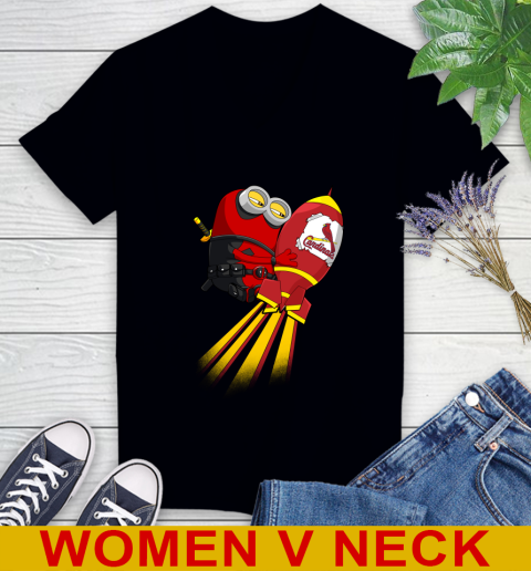 MLB Baseball St.Louis Cardinals Deadpool Minion Marvel Shirt Women's V-Neck T-Shirt
