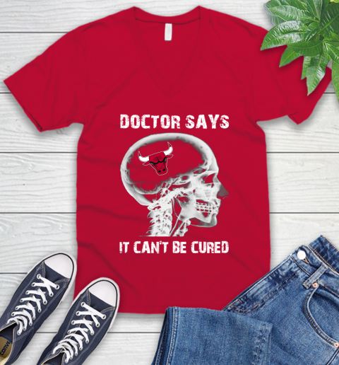 Nba Chicago Bulls Basketball Skull It Can T Be Cured Shirt V Neck
