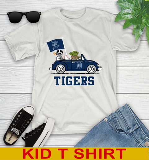 MLB Baseball Detroit Tigers Darth Vader Baby Yoda Driving Star Wars Shirt Youth T-Shirt 12
