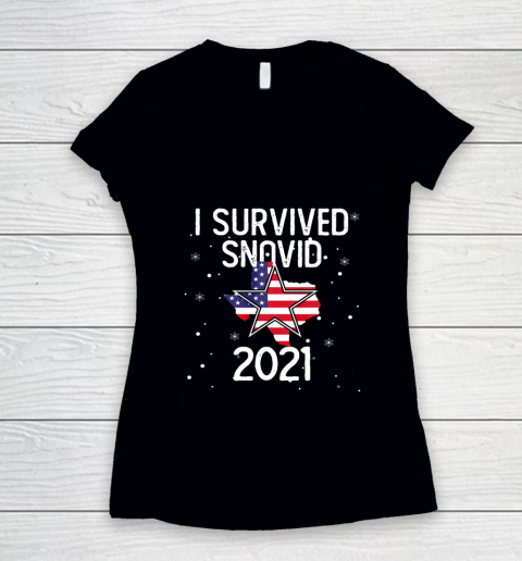 I Survived Snovid 2021 Texas Snowstorm Women's V-Neck T-Shirt