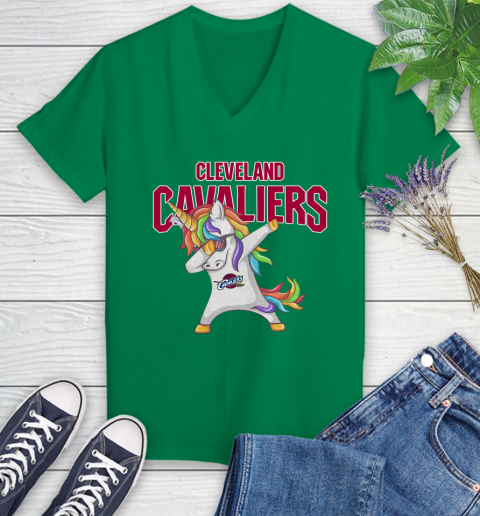 Cleveland Cavaliers NBA Basketball Funny Unicorn Dabbing Sports Women's V-Neck T-Shirt 5