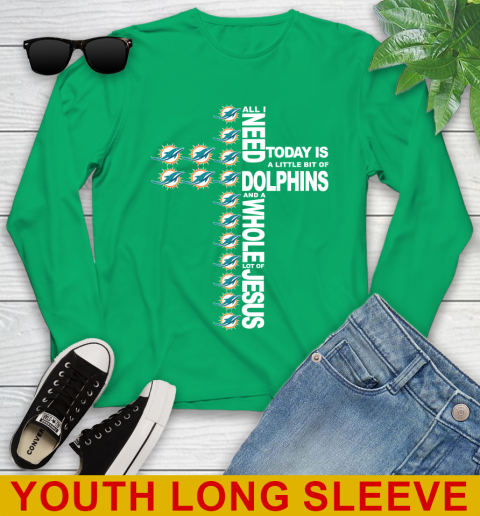 NFL All I Need Today Is A Little Bit Of Miami Dolphins Cross Shirt Youth Long Sleeve 8 NFL All I Need Today Is A Little Bit Of Miami Dolphins Cross Shirt Youth Long Sleeve - Image 8