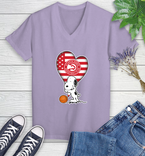 Atlanta Hawks NBA Basketball The Peanuts Movie Adorable Snoopy Women's V-Neck T-Shirt 14