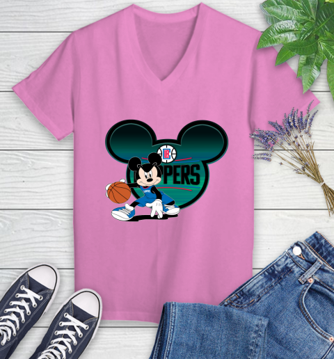 NBA LA Clippers Mickey Mouse Disney Basketball Women's V-Neck T-Shirt 14